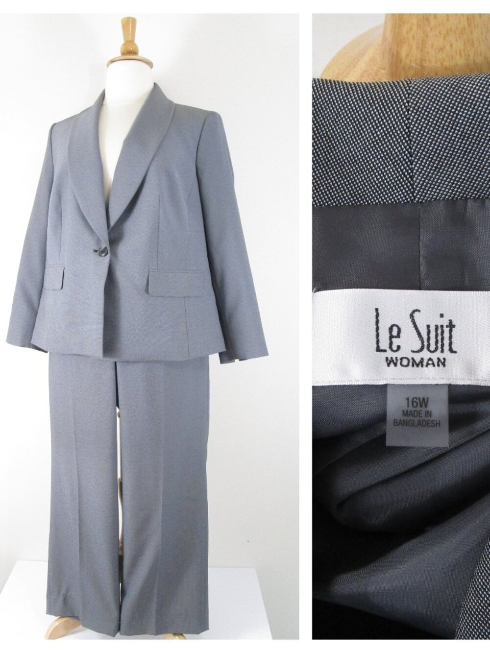 Le Suit Womens Plus Size Solid Gray Pant Suit Size 16W Formal Business Career